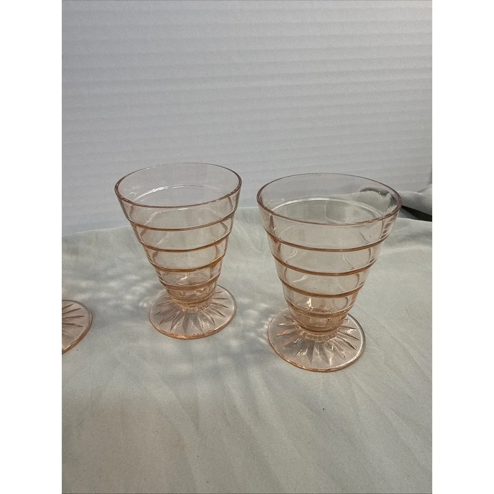 Vintage Anchor Hocking Block Optic Pink Depression Glass 5 oz Juice Tumblers - 4